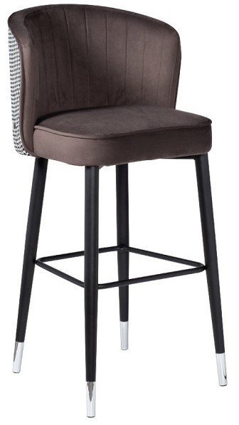 Cтул барный велюр серо-коричневый 54*54*106см с ч/б спинкой (TT-00008639)