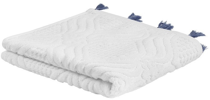 Полотенце для рук белое, с кисточками темно-синего цвета из коллекции essential, 50х90 см (75409)