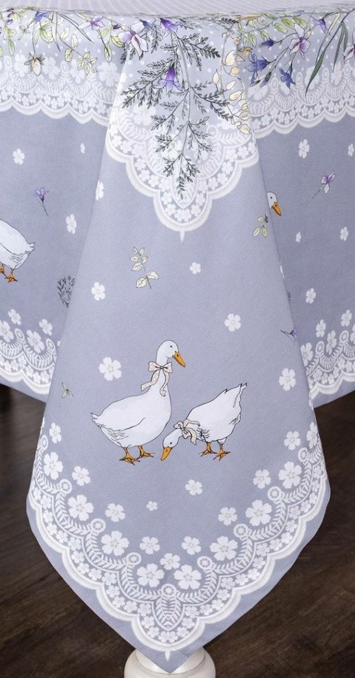 Скатерть "гуси легард" 220*160 см, серый, 100% хлопок, твилл SANTALINO (850-710-21)