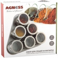Набор для специй agness &quot;монблан&quot; 7 пр.на магнитах, в т.ч. метал.подставка 20*22*5 см (912-002)