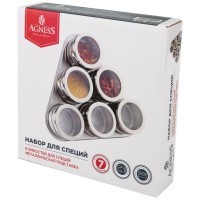 Набор для специй agness &quot;монблан&quot; 7 пр.на магнитах, в т.ч. метал.подставка 20*22*5 см (912-002)