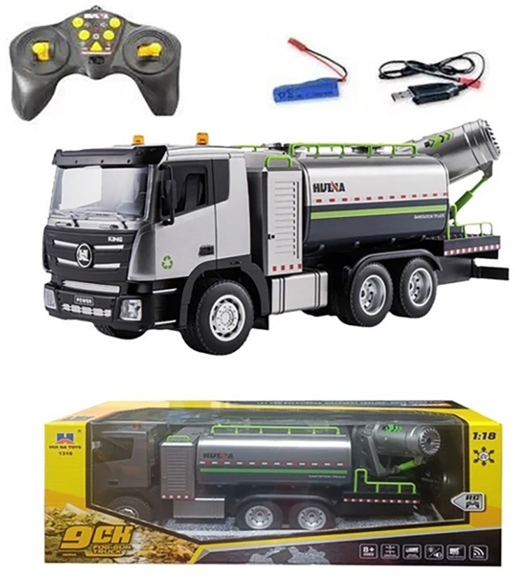 Радиоуправляемый грузовик Huina с цистерной и распылителем воды (свет, звук, пар, 1:18) (HN1316)