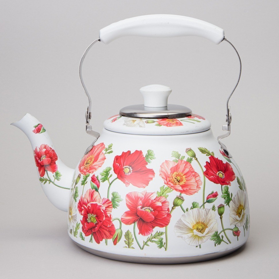 Чайник agness "белые маки" со встроенным свистком и фильтром 1000 мл (916-435)