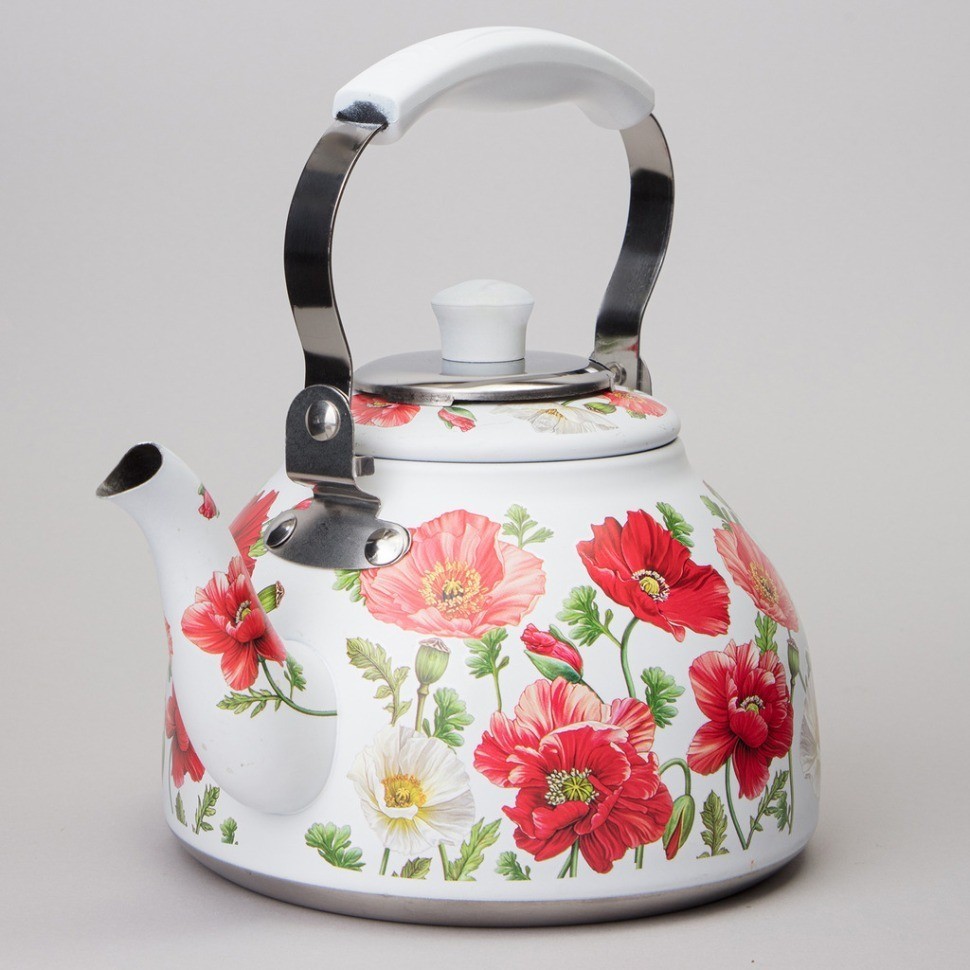 Чайник agness "белые маки" со встроенным свистком и фильтром 1000 мл (916-435)