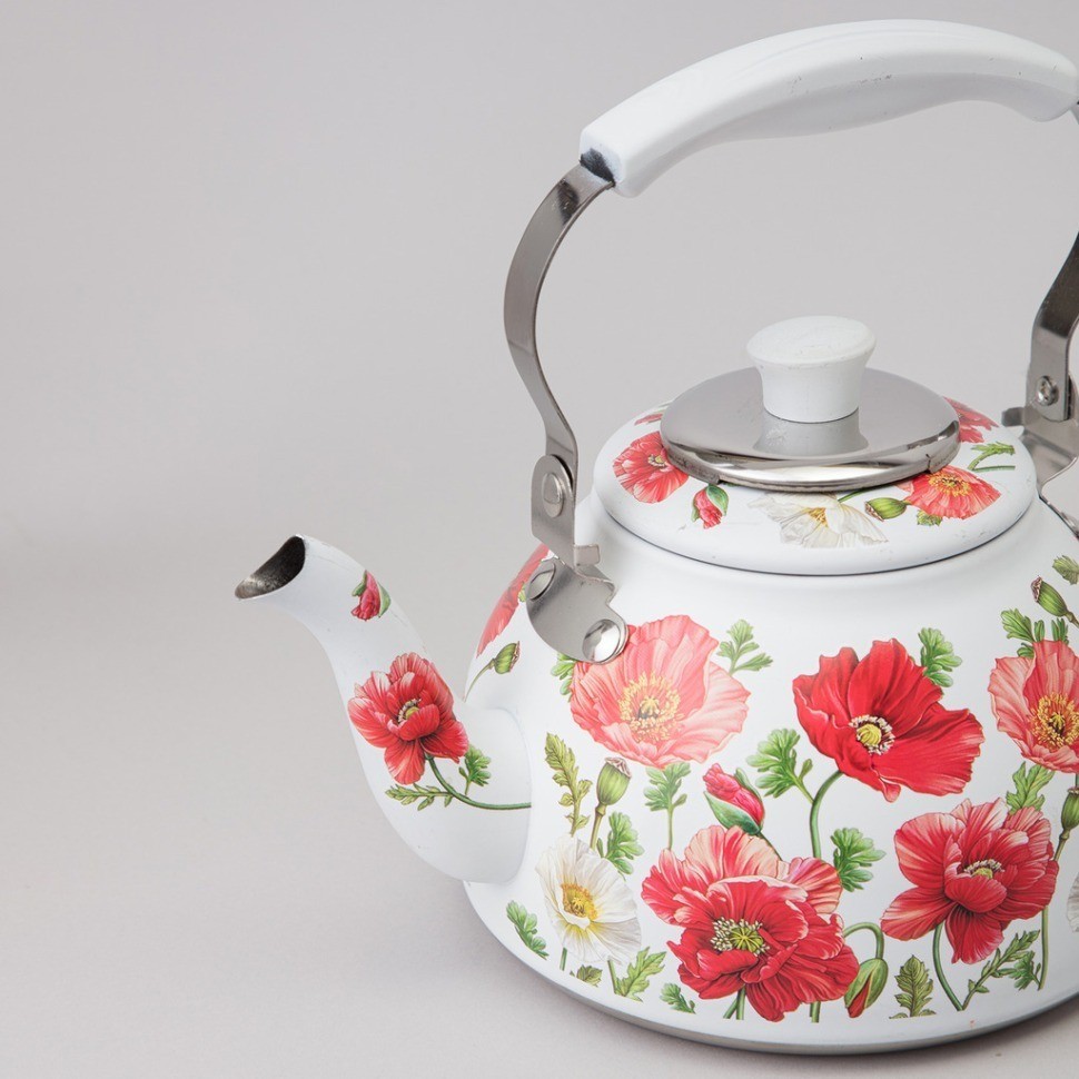 Чайник agness "белые маки" со встроенным свистком и фильтром 1000 мл (916-435)