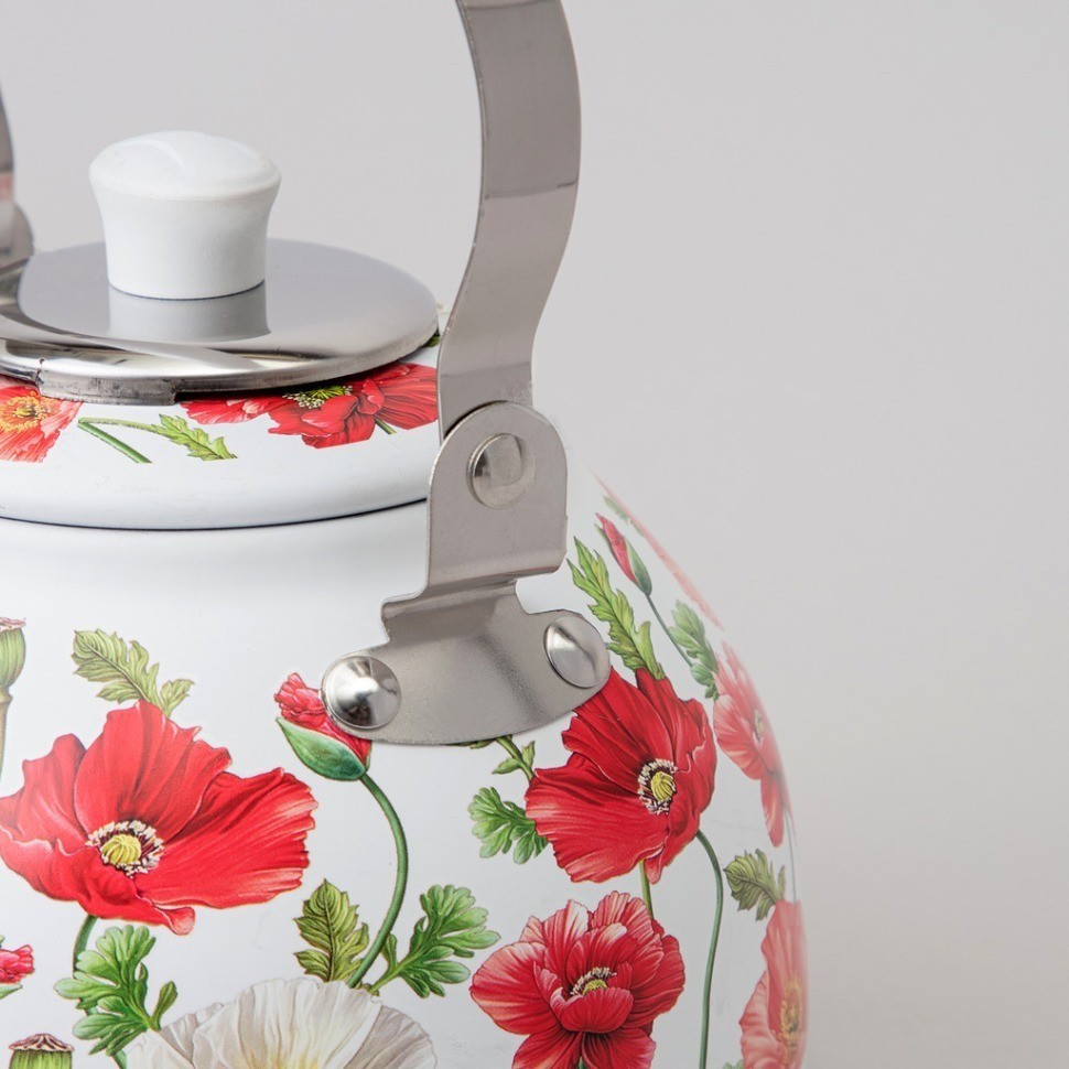 Чайник agness "белые маки" со встроенным свистком и фильтром 1000 мл (916-435)