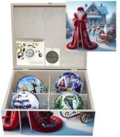 Новогодний набор на 4 шара Сундук Деда Мороза с кристаллами Swarovski (2564)