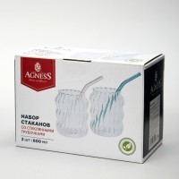 Набор стаканов из 2-х шт. со стекл. трубочками 600 мл Agness (887-291)