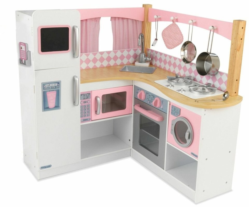 Большая детская кухня из дерева для девочек "Изысканный уголок" (Grand Gourmet Corner Kitchen) (53185_KE)