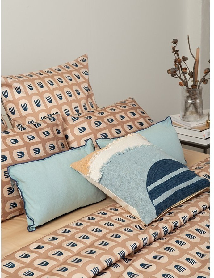 Комплект постельного белья двуспальный из сатина бежево-розового цвета с принтом blossom time из коллекции cuts&pieces (70515)