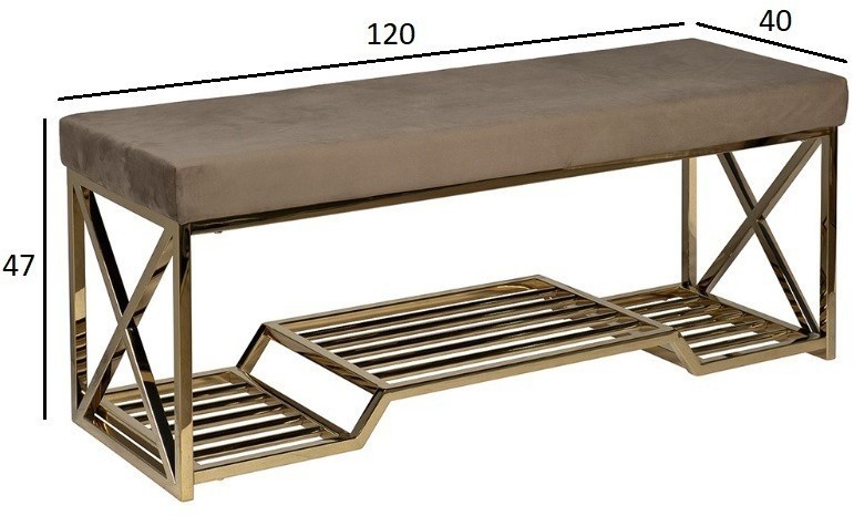 Банкетка велюр серо-бежевый, золото 120*40*47см (TT-00014000)