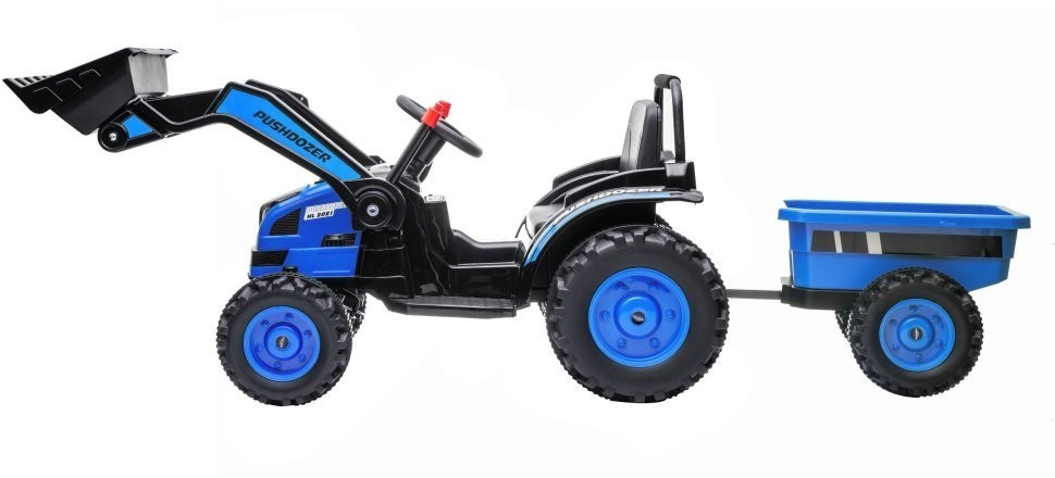 Детский электромобиль трактор с ковшом и прицепом (синий, 2WD, EVA) (HL389-LUX-BLUE-TRAILER)