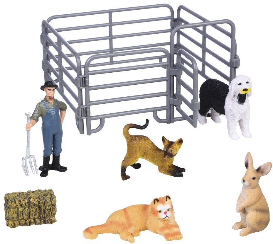 Фигурки животных серии "На ферме": 2 кошки, собака, кролик, фермер, ограждение (набор из 8 предметов) (MM215-326)