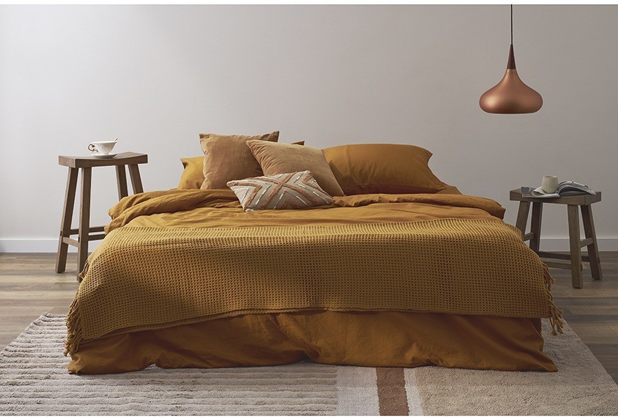 Комплект постельного белья изо льна и хлопка цвета карри из коллекции essential, 150х200 см (77129)