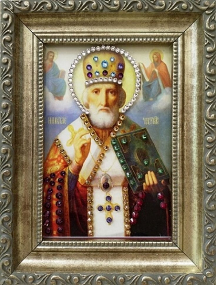 Икона Николай Чудотворец малая с кристаллами Swarovski (1445)