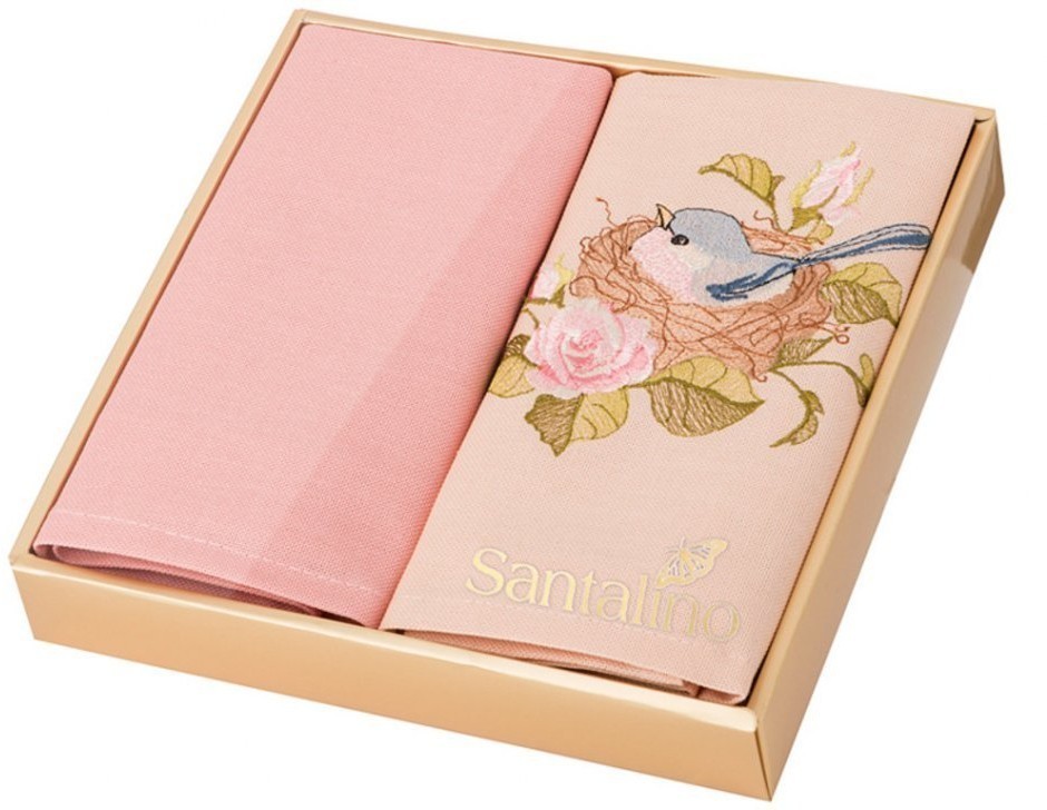 Комплект салфеток 40*40см из 2шт "малиновка" х/б 100%, пудровый/розовый SANTALINO (850-453-15)