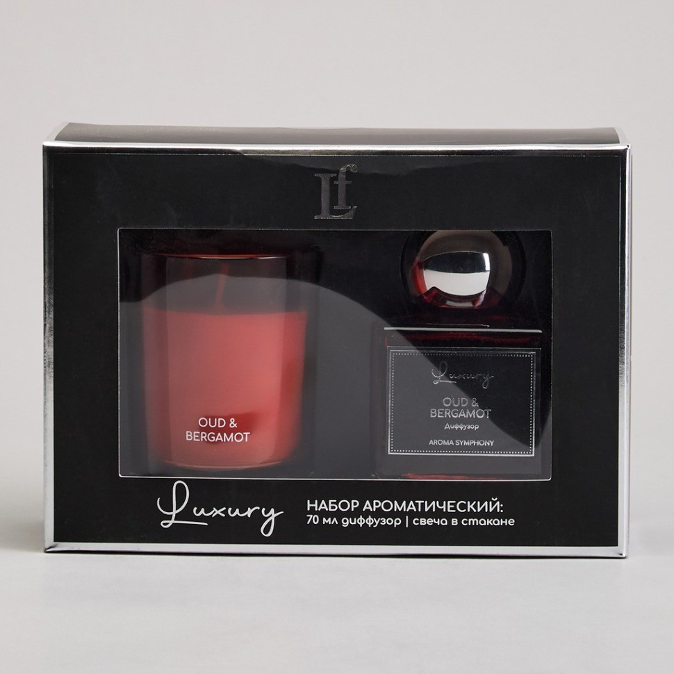 Набор ароматический "luxury" свеча в стакане 6*7,5 см и диффузор 70 мл oud&bergamot Lefard (605-120)