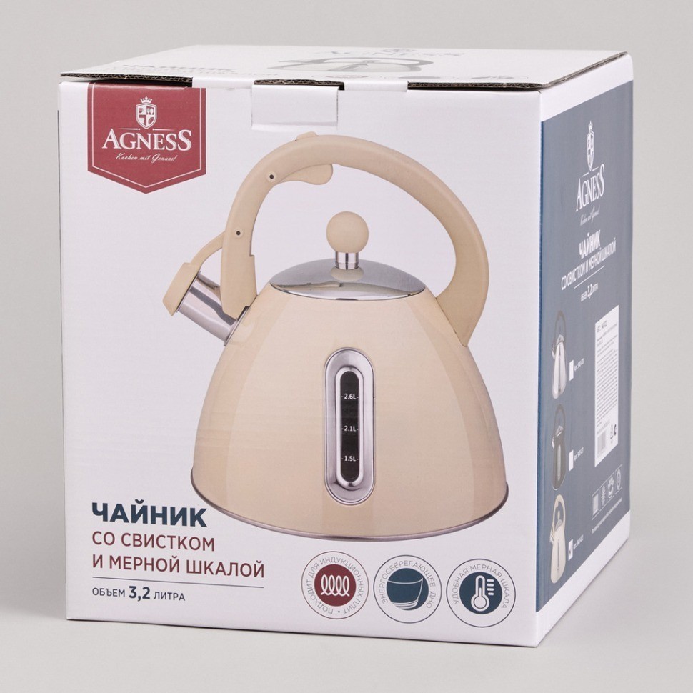 Чайник со свистком и мерной шкалой, 3,2л Agness (940-022)