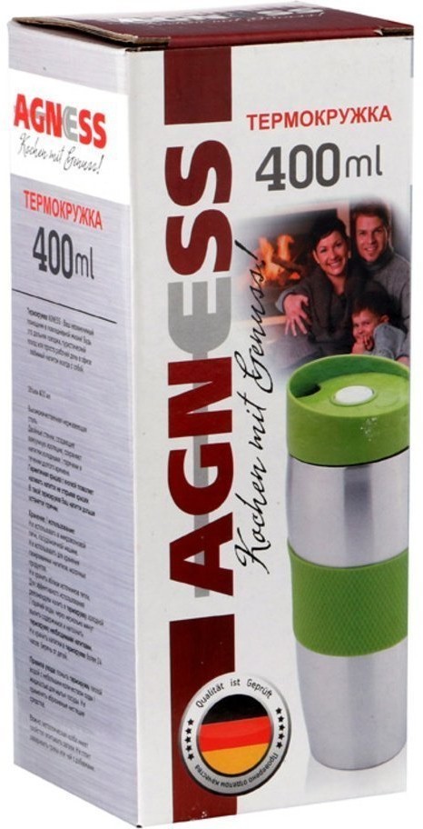 Термокружка agness 400 мл с кнопкой-стоппером Agness (709-031)