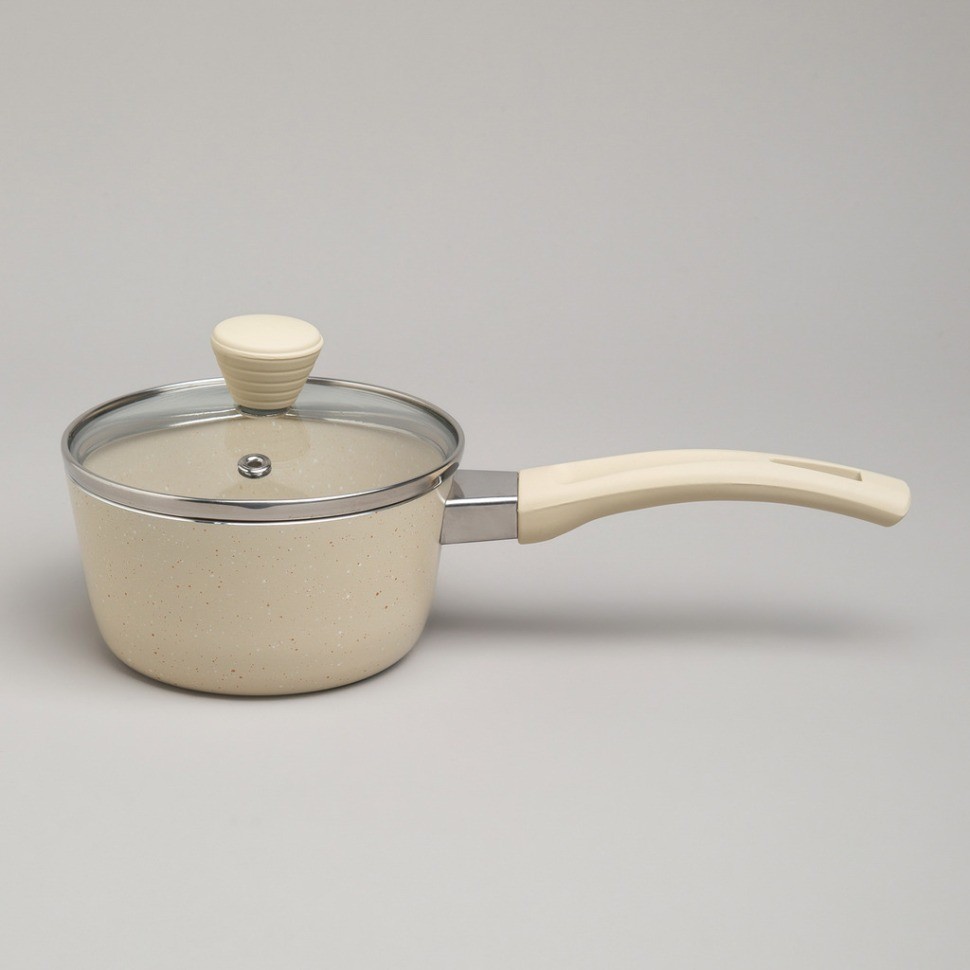 Ковшик agness антип. покр. ручка soft touch  и стекл. крышкой 600 мл 12*6 см (906-258)