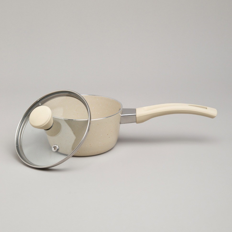 Ковшик agness антип. покр. ручка soft touch  и стекл. крышкой 600 мл 12*6 см (906-258)