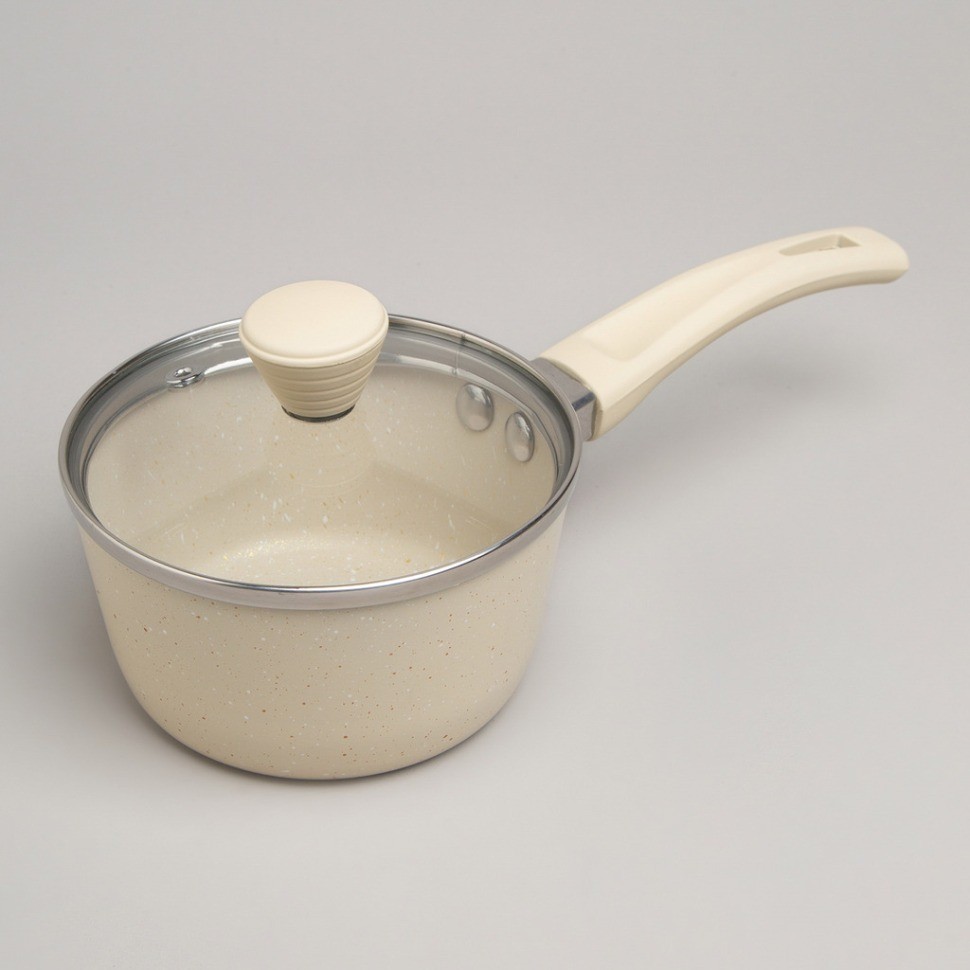 Ковшик agness антип. покр. ручка soft touch  и стекл. крышкой 600 мл 12*6 см (906-258)