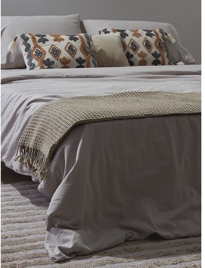 Комплект постельного белья изо льна и хлопка серо-бежевого цвета из коллекции essential, 200х220 см (77128)