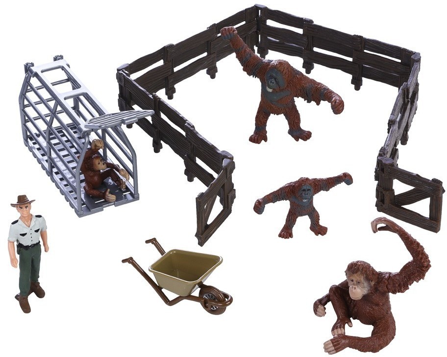 Игрушки фигурки в наборе серии "На ферме", 7 предметов (рейнджер, тележка, семья орангутанов, ограждение-загон) (MM215-252)