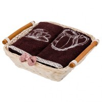 Комплект полотенец из 2-х шт 50х30 в корзине &quot;беседа&quot;,х/б 100%,вышивка/махра, коричневый, SANTALINO (850-840-51)