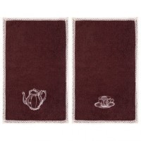 Комплект полотенец из 2-х шт 50х30 в корзине &quot;беседа&quot;,х/б 100%,вышивка/махра, коричневый, SANTALINO (850-840-51)