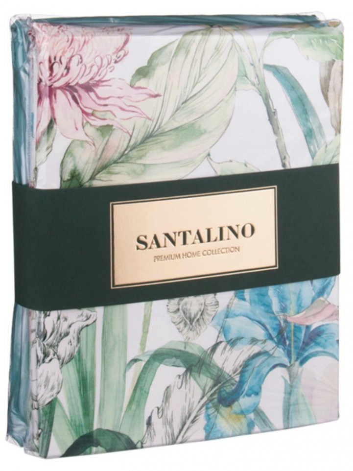 Кпб 2-х спальный "эдем",хлопок 100%,цветы+бирюза,под175х215 -1шт., пр 240х240 -1шт., нав 70х70х5-2шт SANTALINO (985-253)