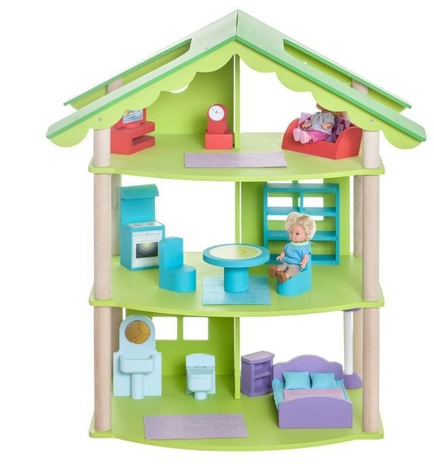 Деревянный кукольный домик "Фиолент", с мебелью 14 предметов в наборе, для кукол 15 см (PD216-02)