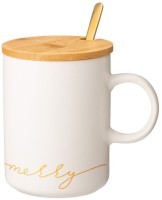 Кружка белая 380 мл с крышкой и ложкой в подарочной упаковке Lefard (756-420)