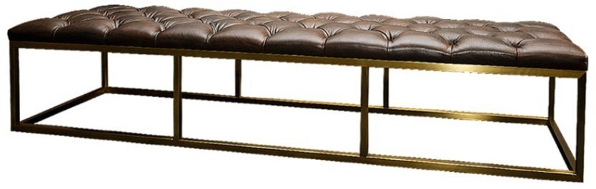 Скамья S0173-ST/GM#B24, каркас нержавеющая сталь, обивка кожа, black/matte gold, ROOMERS FURNITURE