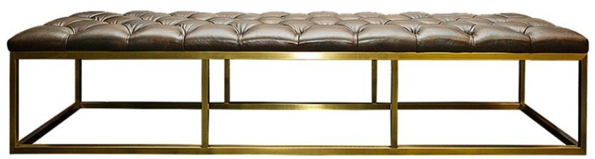 Скамья S0173-ST/GM#B24, каркас нержавеющая сталь, обивка кожа, black/matte gold, ROOMERS FURNITURE