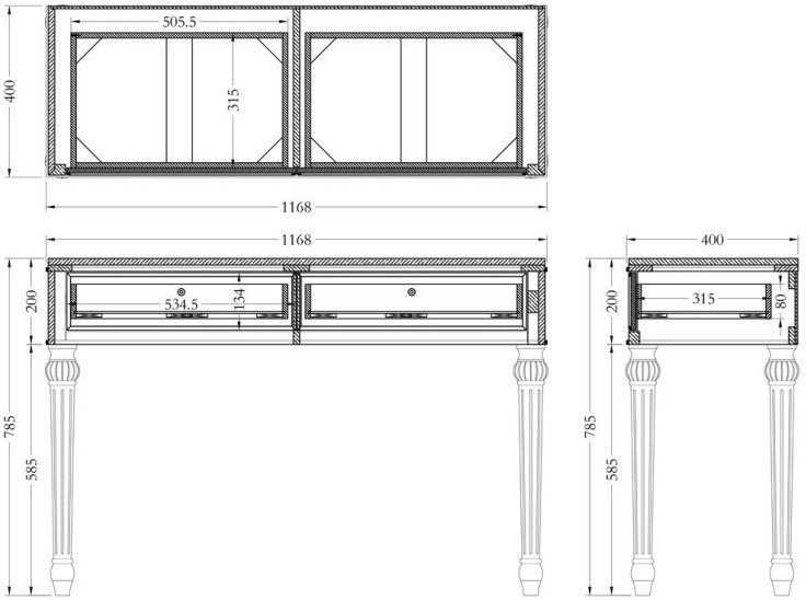 Консоль с зерк. отделкой 2 ящика 117*40*79см (TT-00002257)