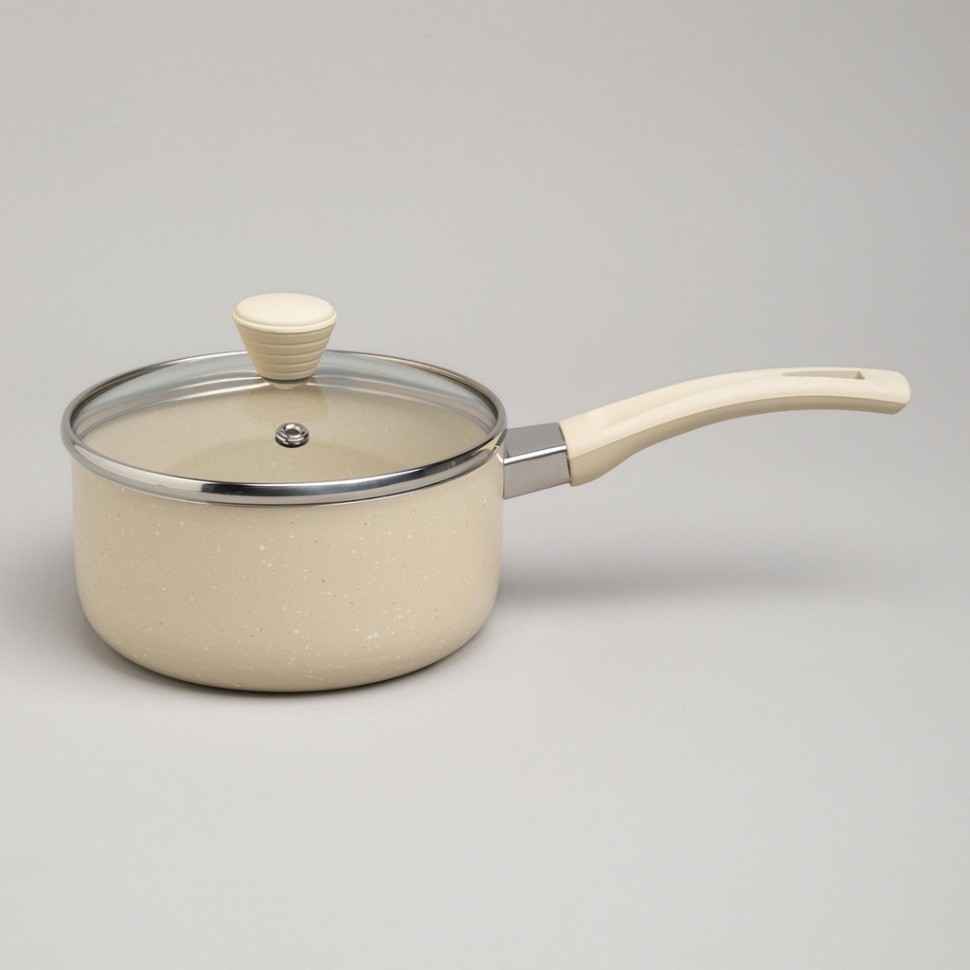 Ковшик agness антип. покр. ручка soft touch  и стекл. крышкой 1000 мл 14*7 см (906-259)