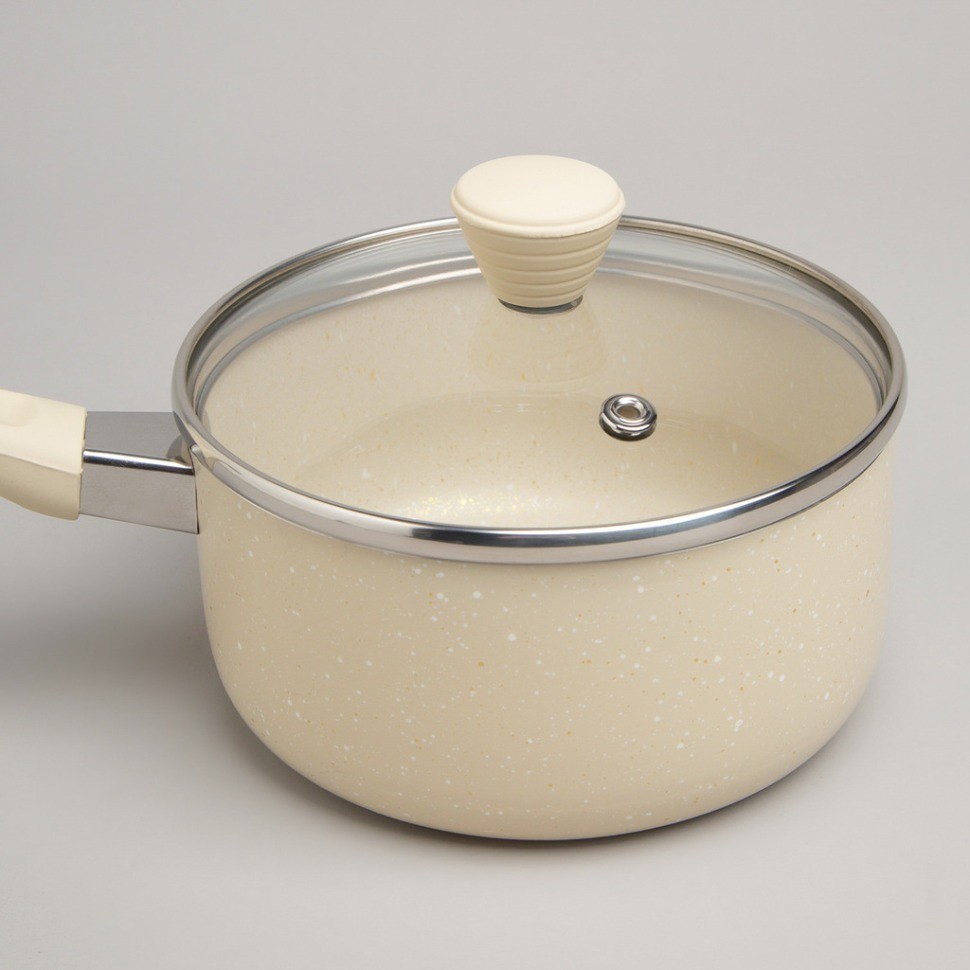 Ковшик agness антип. покр. ручка soft touch  и стекл. крышкой 1000 мл 14*7 см (906-259)