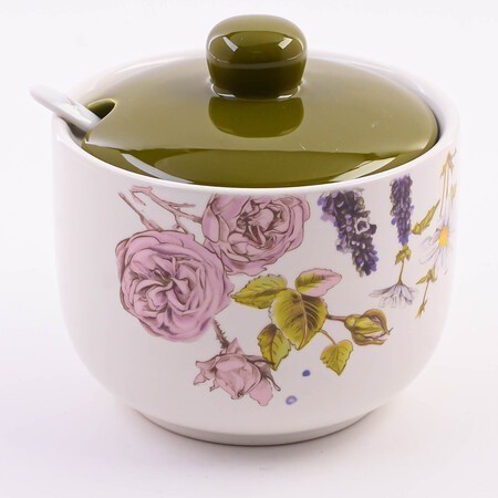 Сахарница с крышкой 520мл с ложкой Розовый сад LORAINE (60259)