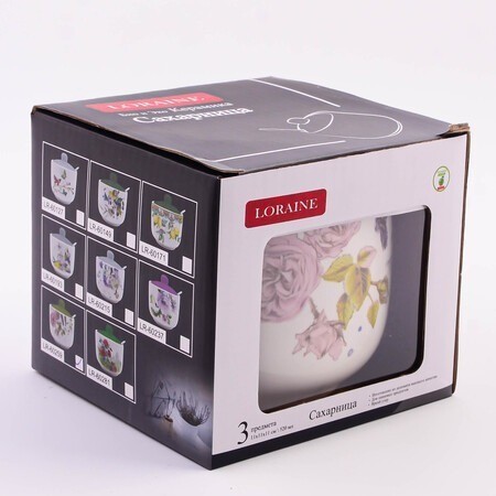 Сахарница с крышкой 520мл с ложкой Розовый сад LORAINE (60259)