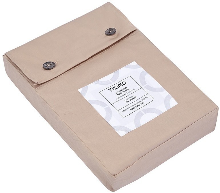 Простыня на резинке из премиального сатина бежевого цвета из коллекции essential,  180х200х30 см (79841)