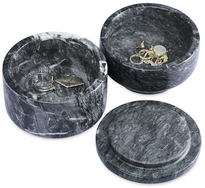 Шкатулка для украшений marm, D10,5 см, черный мрамор (75931)