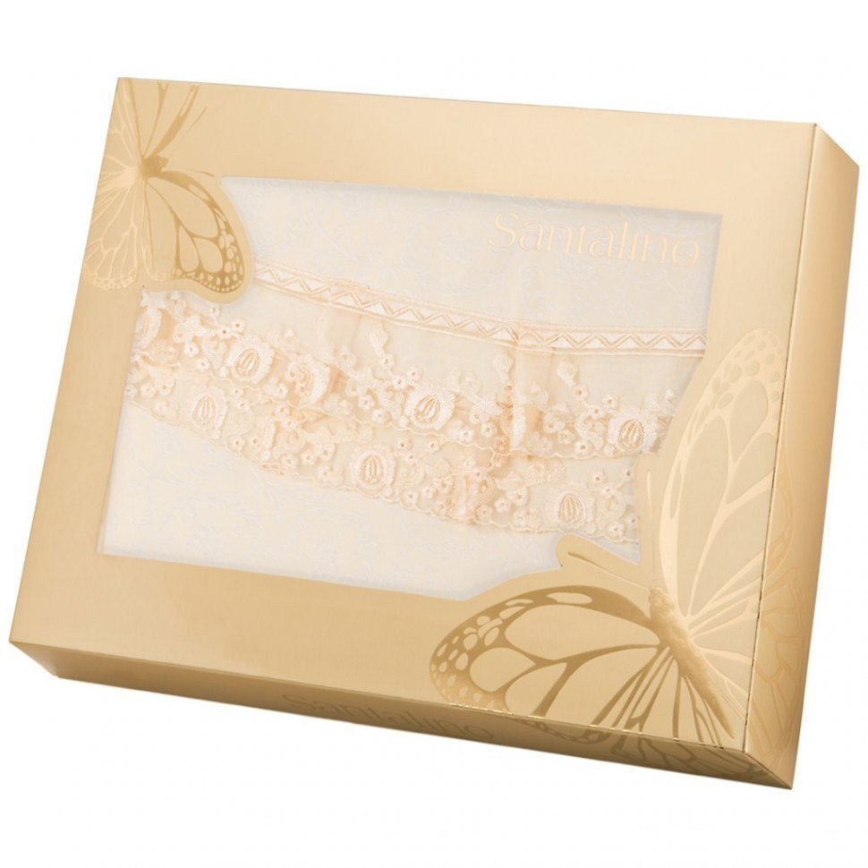 Скатерть круглая "ричард" d160см, 100% п/э, с кружевом, св .золотистый, жаккард SANTALINO (850-881-03)