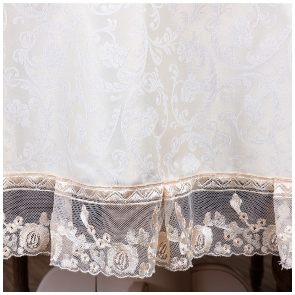 Скатерть круглая "ричард" d160см, 100% п/э, с кружевом, св .золотистый, жаккард SANTALINO (850-881-03)