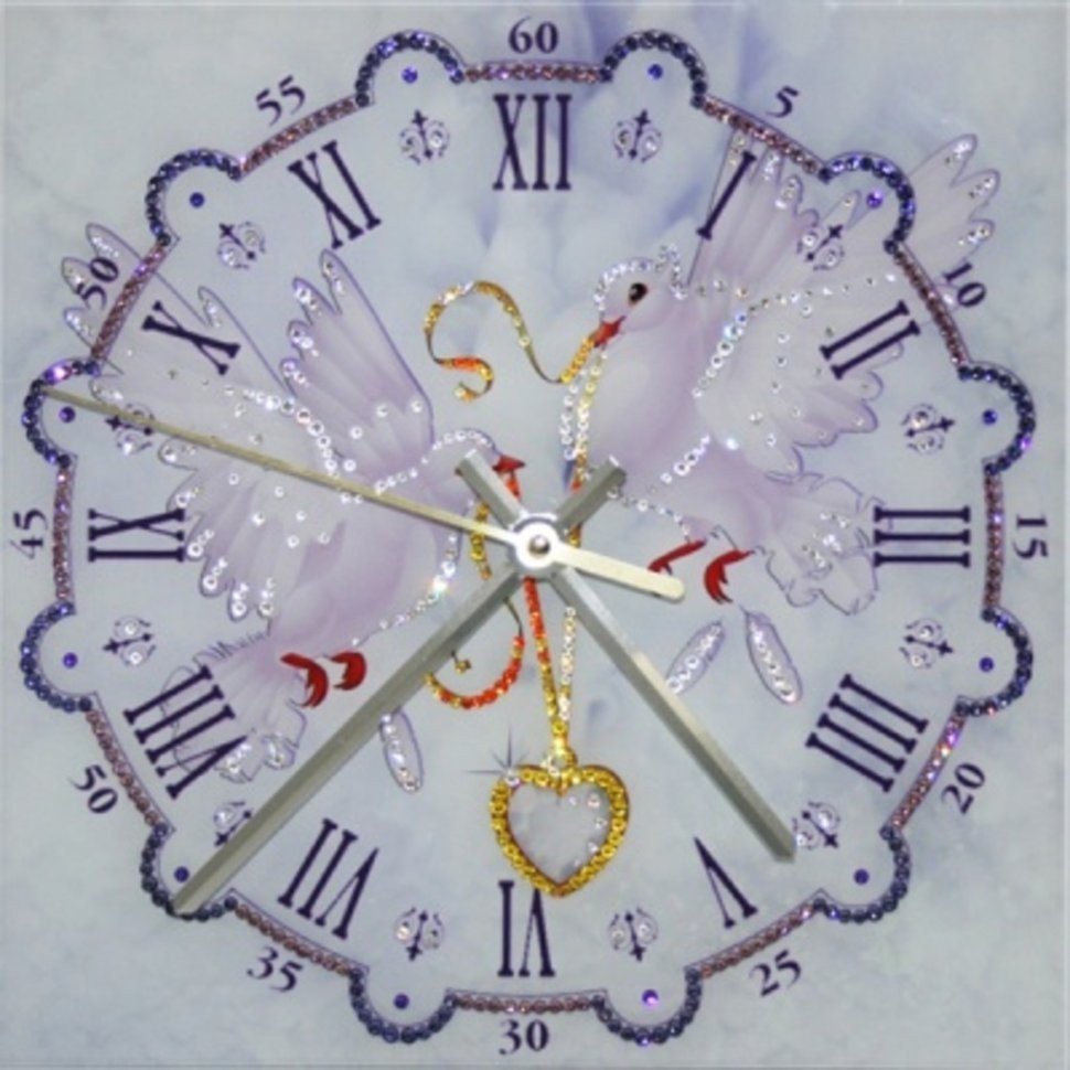 Картина Часы Любовь и голуби с кристаллами Swarovski (1648)