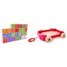 Игрушечная детская деревянная каталка-тележка с кубиками и английским алфавитом (26 кубиков в наборе) (E0487_HP)