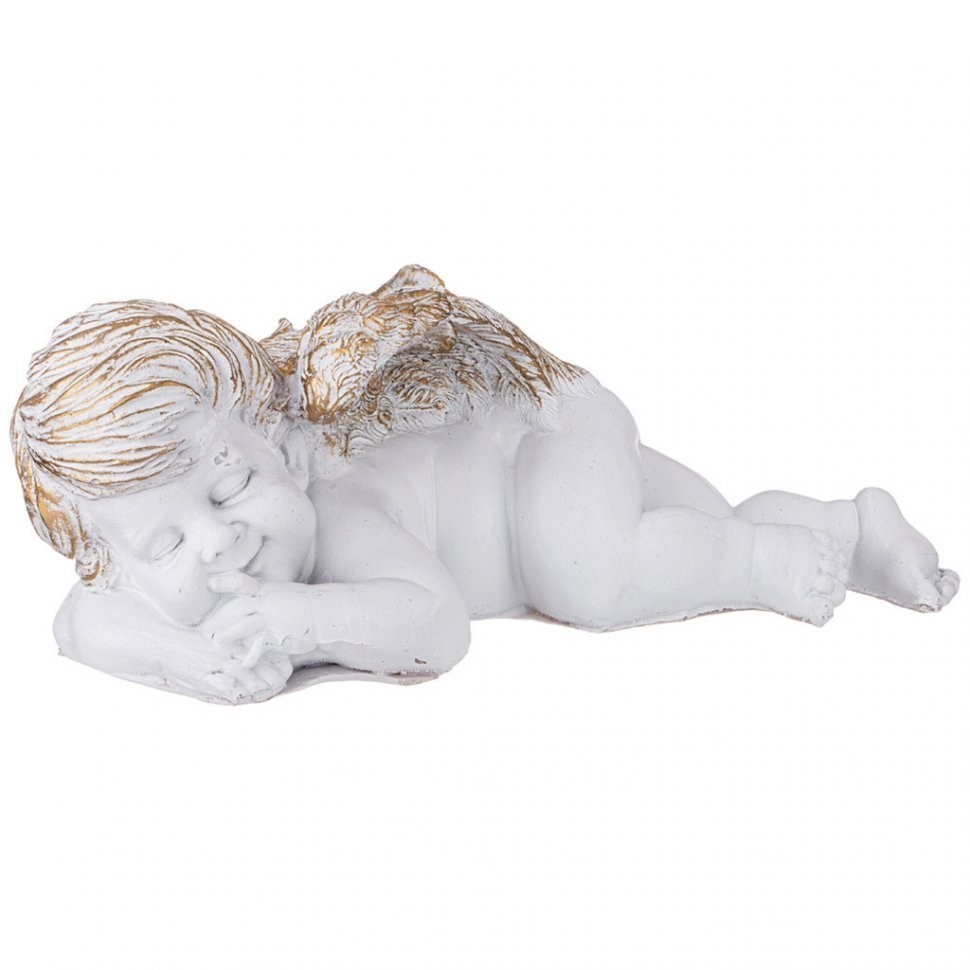 Фигурка декоративная "ангелочек-мечтатель" цвет:белый с позолотой 14*36*18см ИП Шихмурадов (169-565)