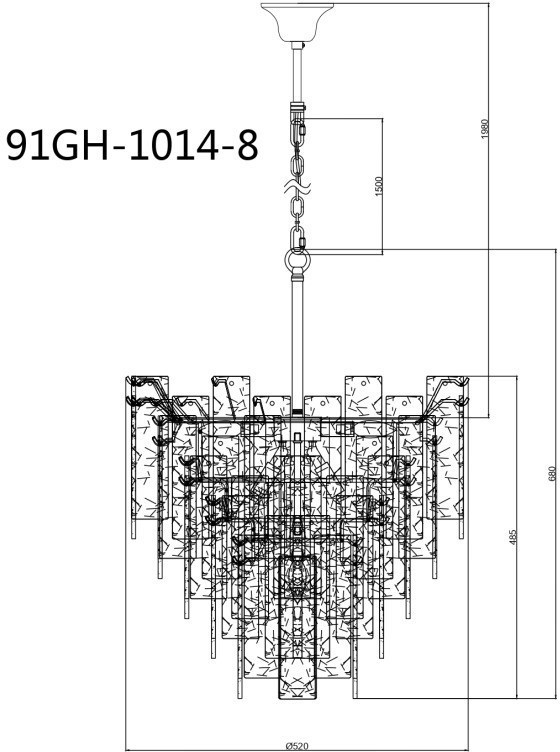 Люстра потолочная "Ice" рифленое стекло/латунь d.53см h.68см (TT-00006935)