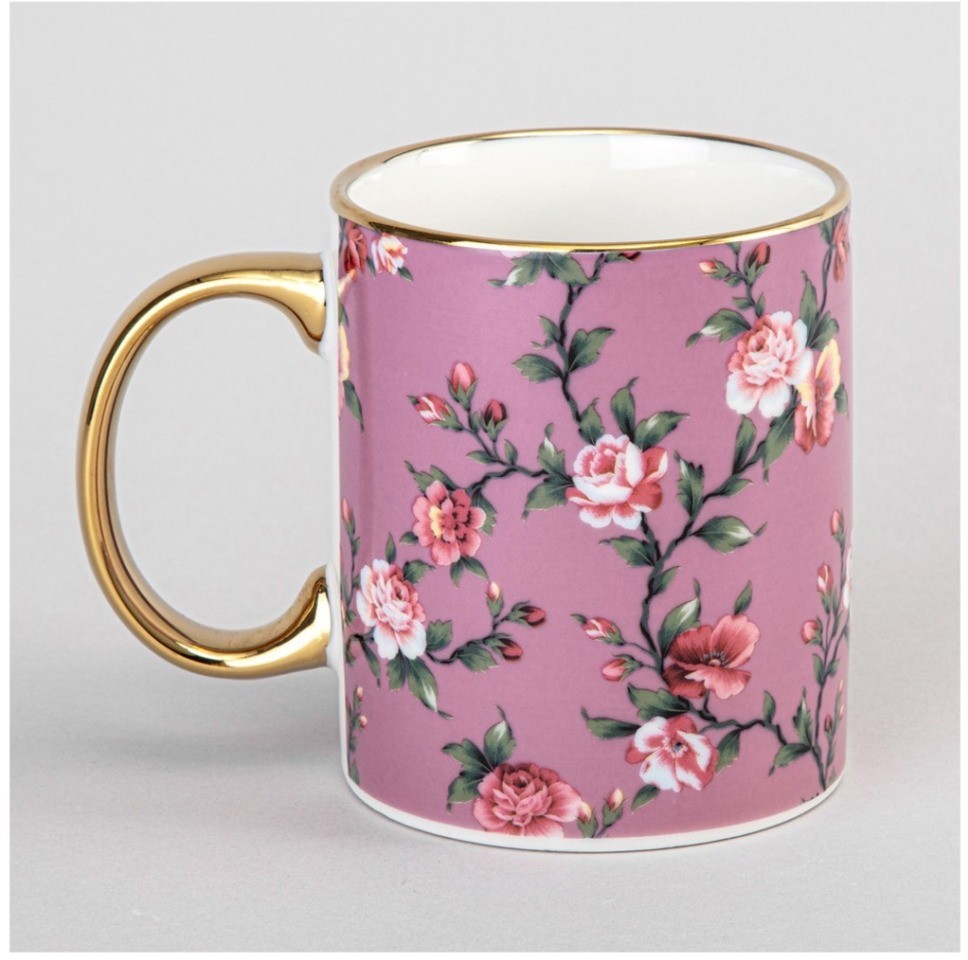 Кружка lefard 340мл розовая цветы   мал уп=12шт (97-757)