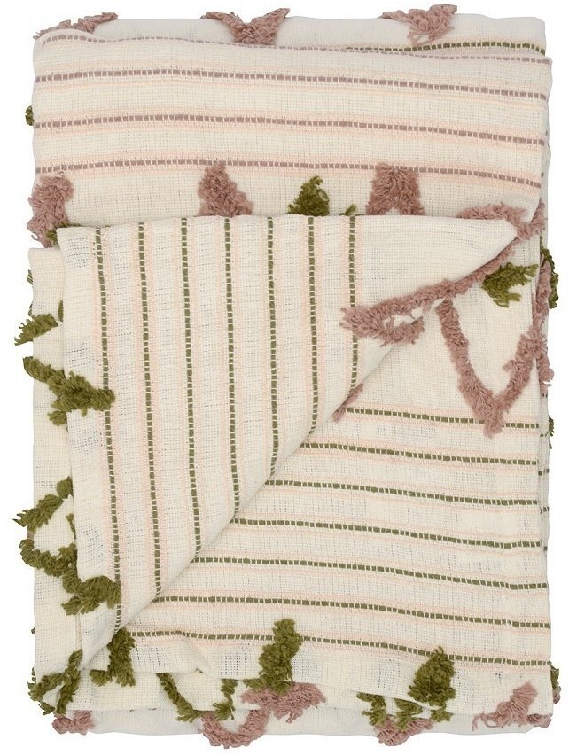 Покрывало из хлопка с бахромой оливкового цвета из коллекции ethnic, 230х250 см (66476)